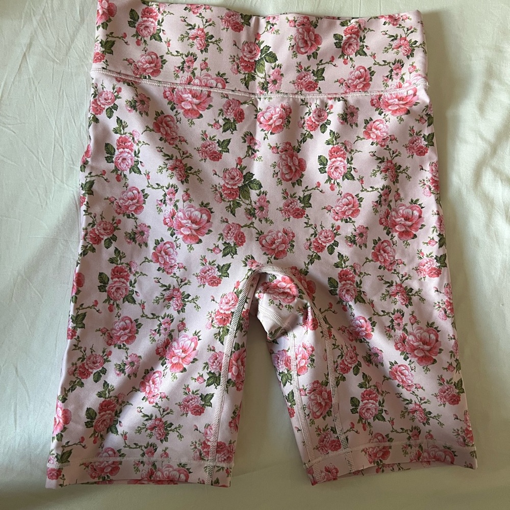 Loveshackfancy x Bandier Floral Print Bike Shorts in Peony Garden